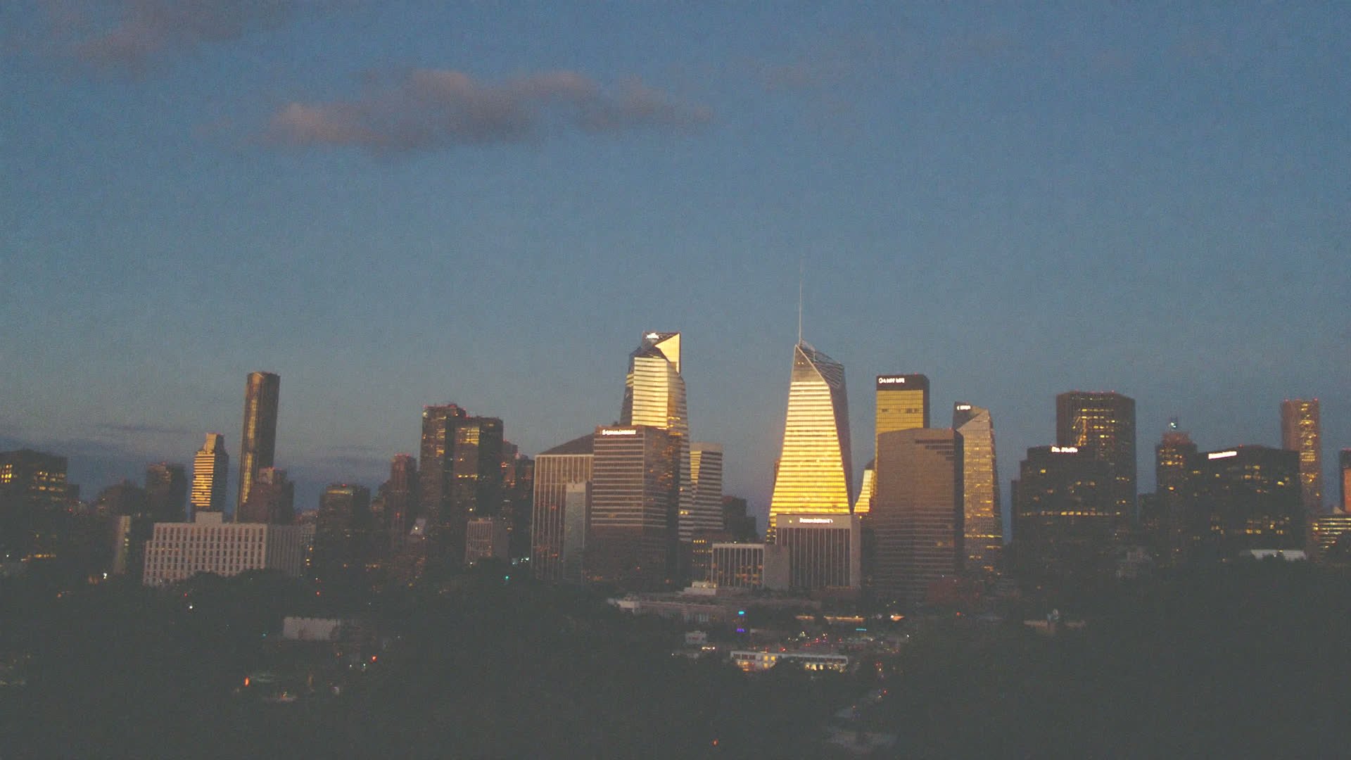 Downtown Chesapeake skyline at dusk