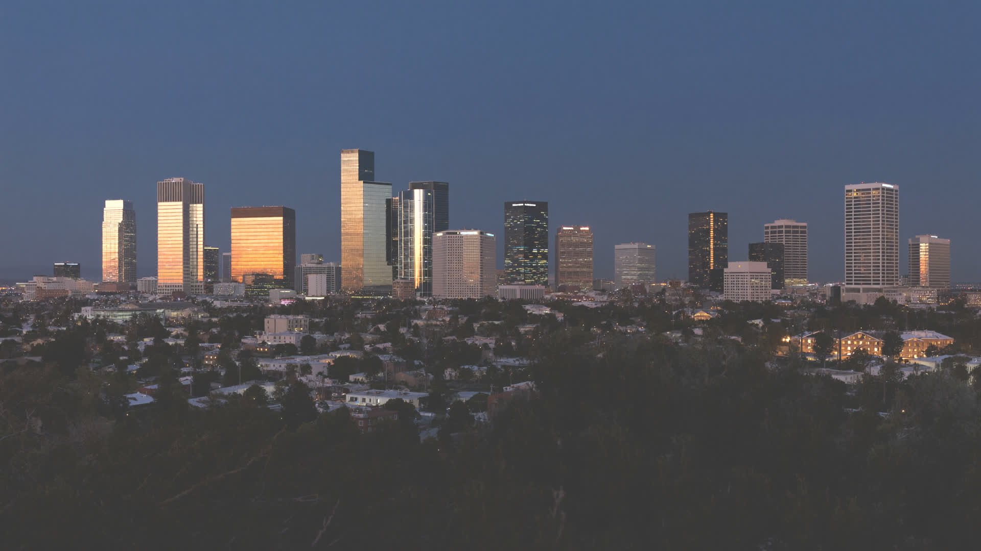Downtown Visalia skyline at dusk