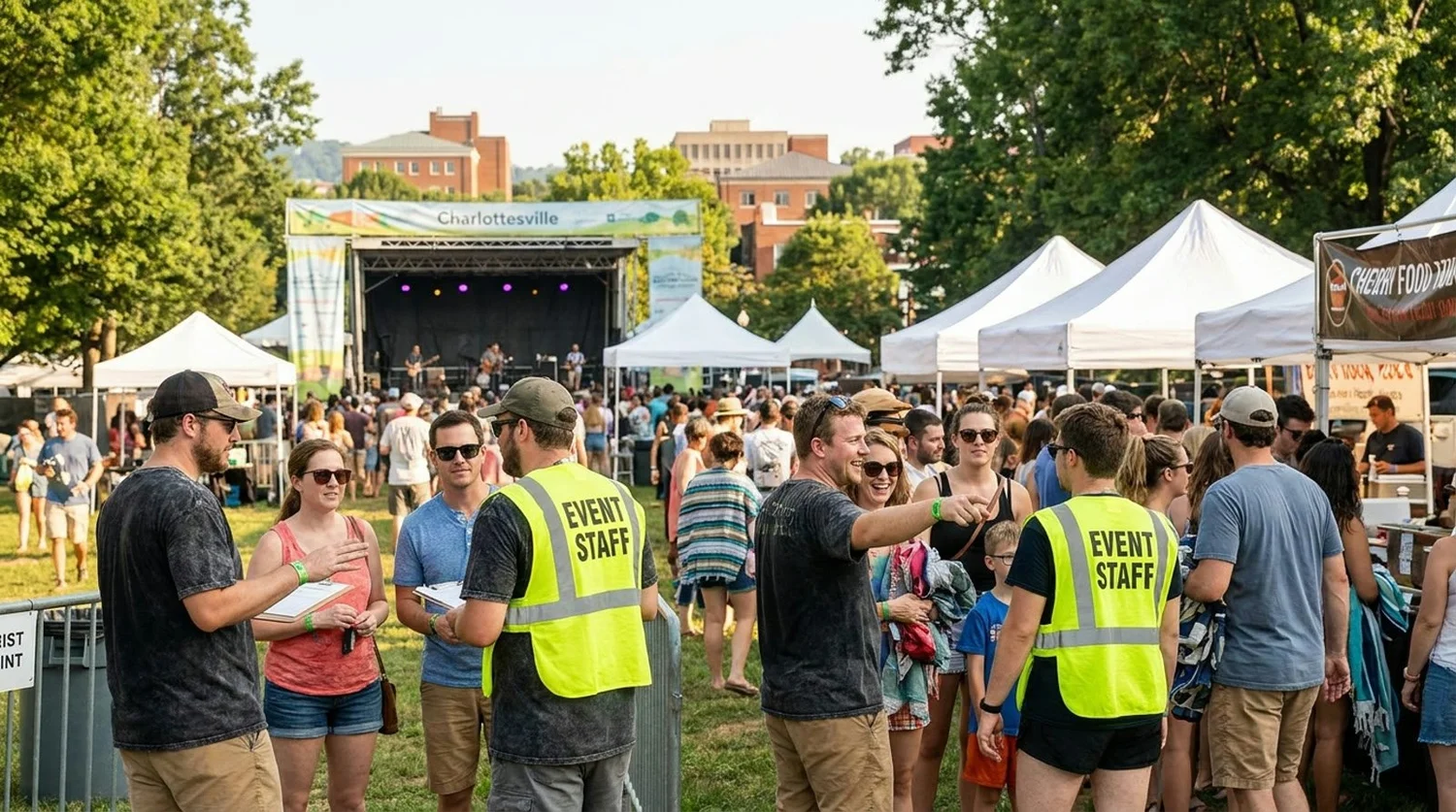 Diverse event types requiring staffing in Charlottesville
