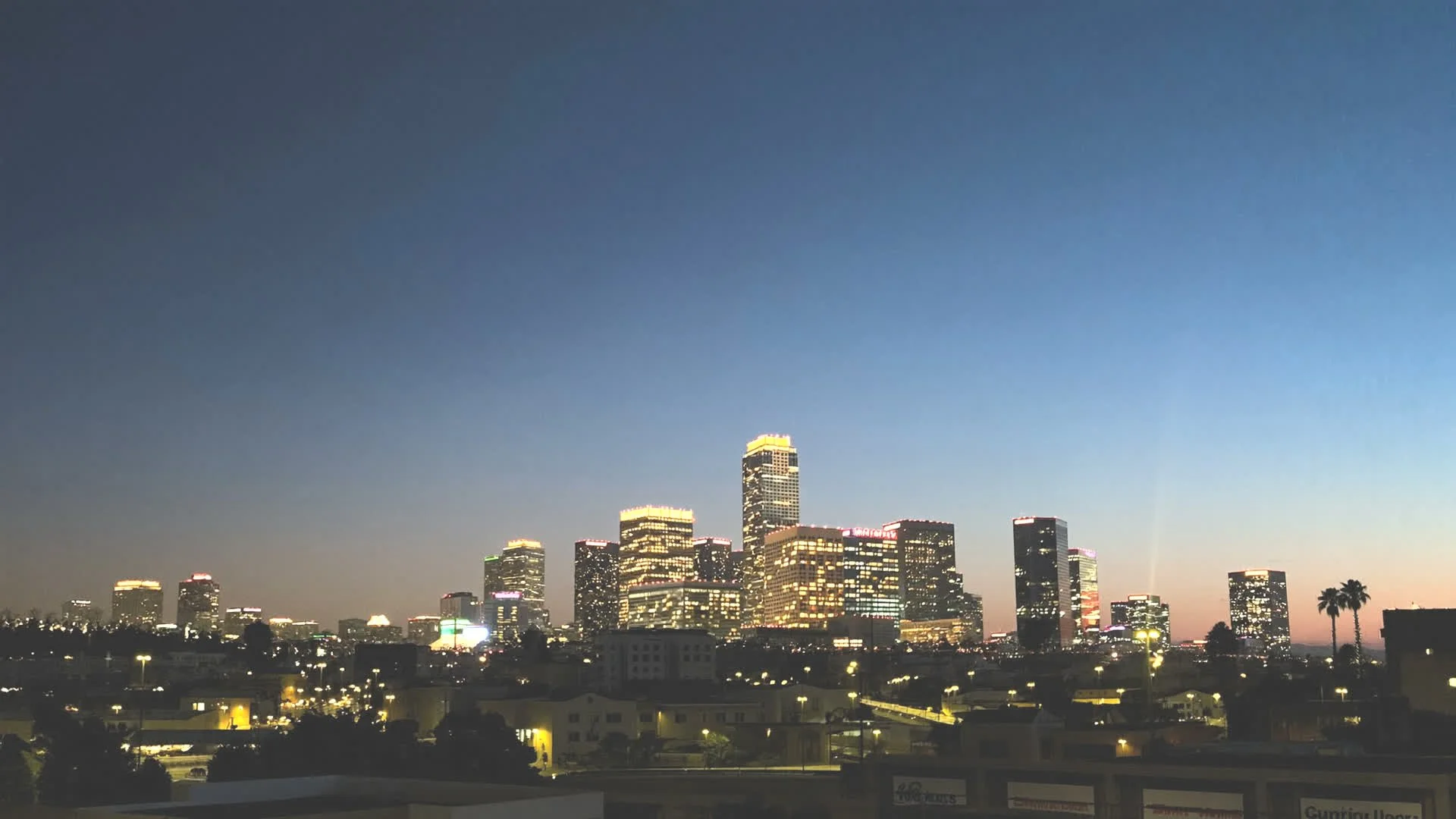 Downtown Sunnyvale skyline at dusk