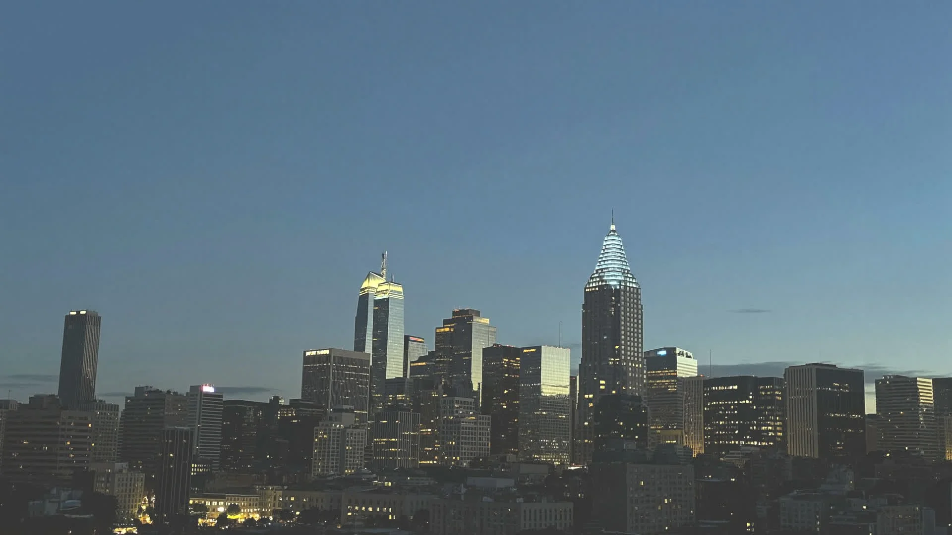 Downtown New London skyline at dusk