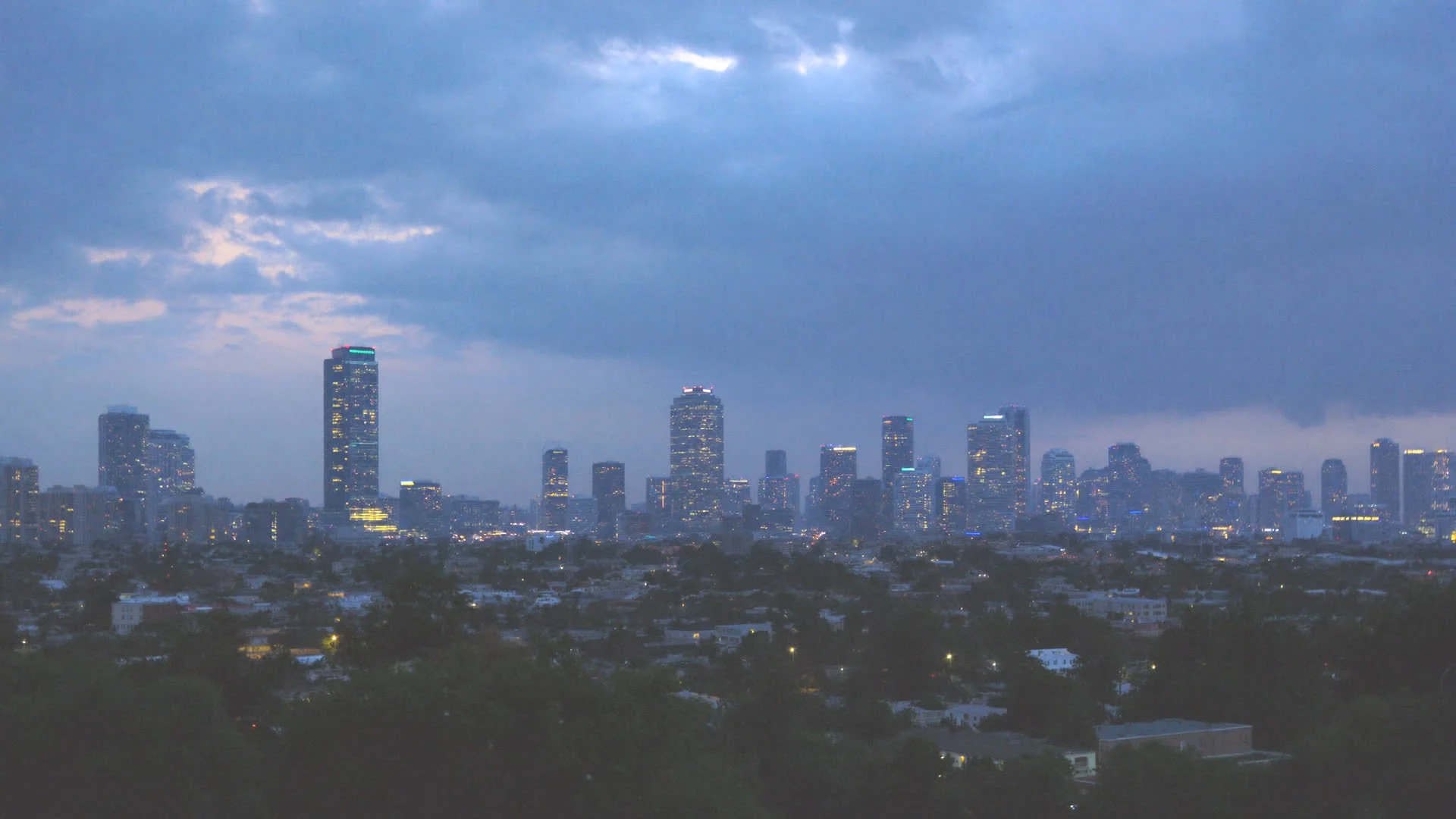 Downtown Gainesville skyline at dusk