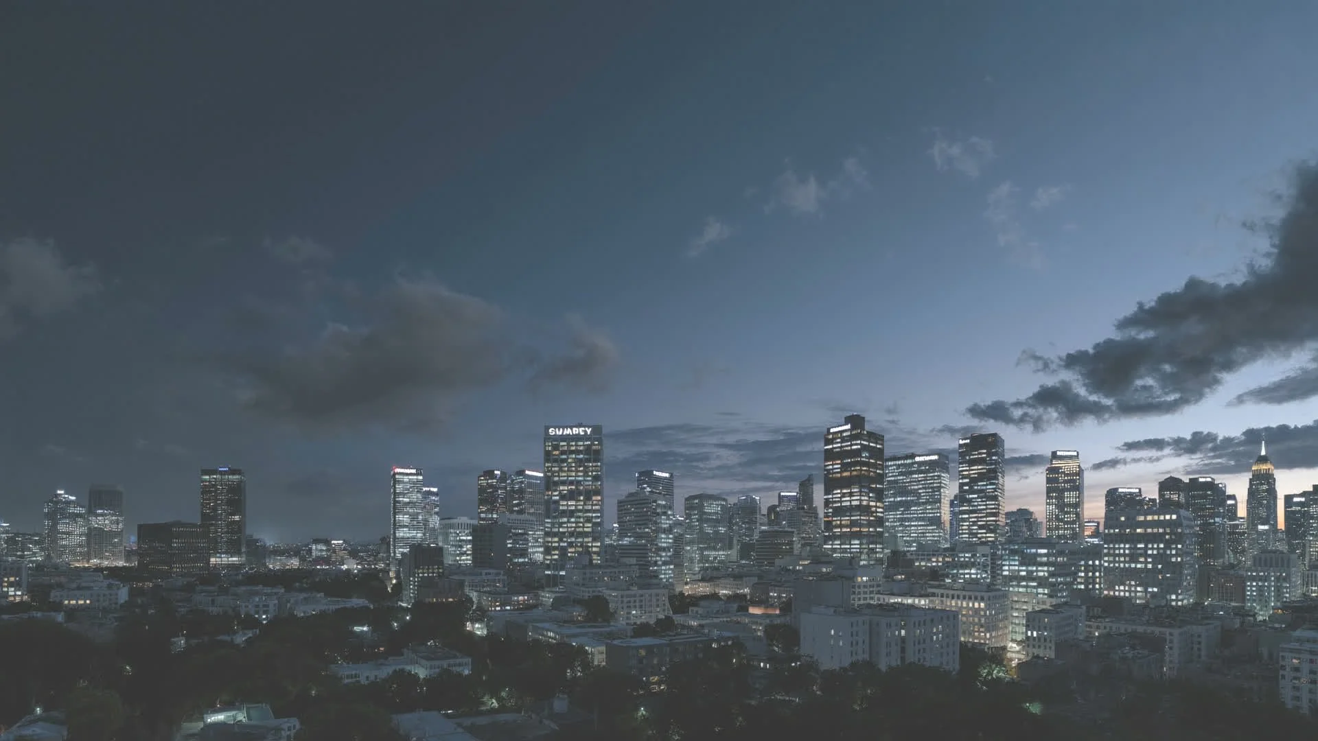 Downtown Cambridge skyline at dusk
