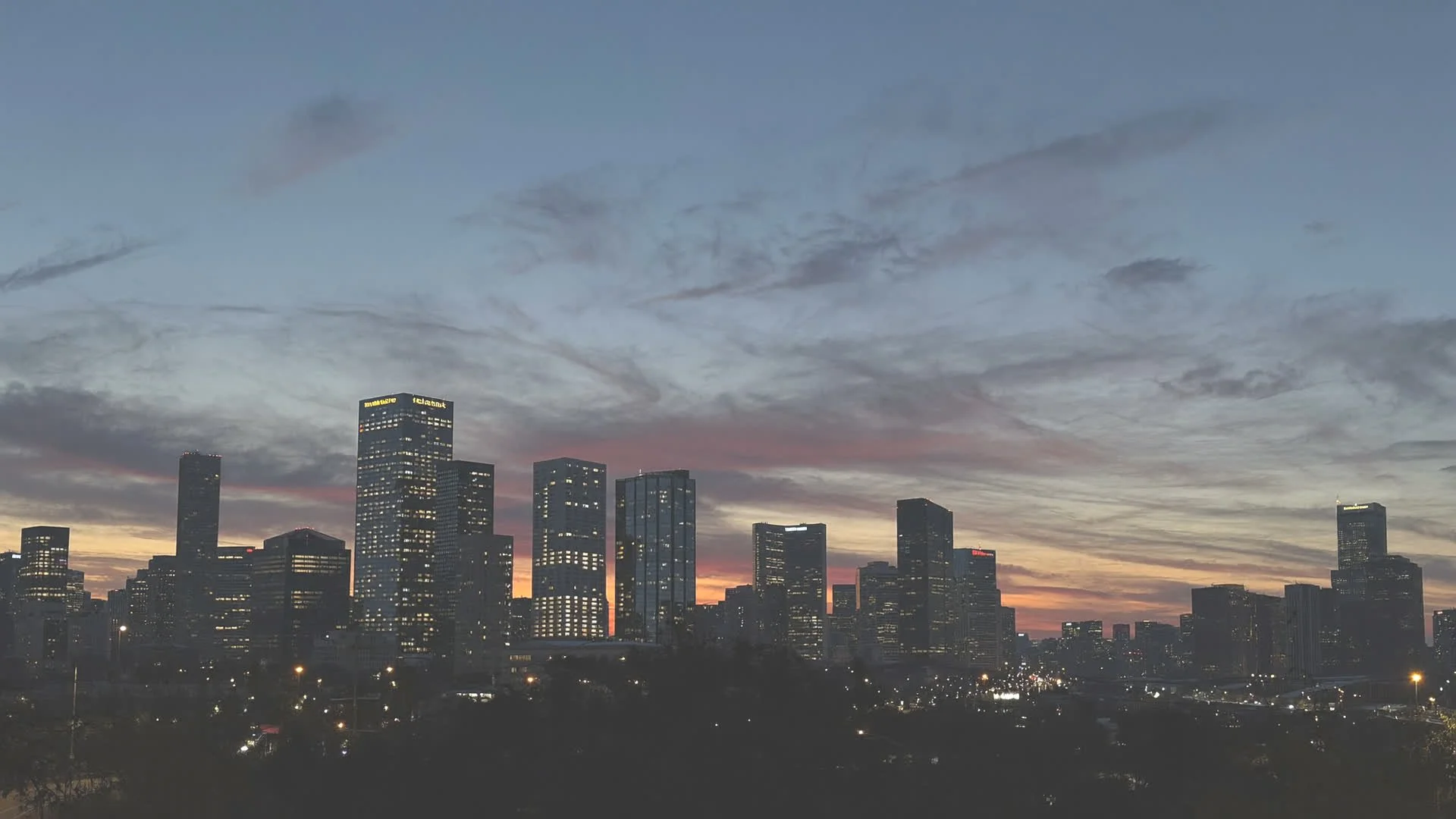 Downtown Garden Grove skyline at dusk