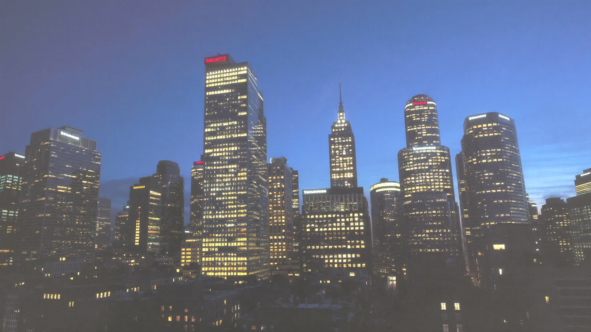 Downtown Cleveland skyline at dusk
