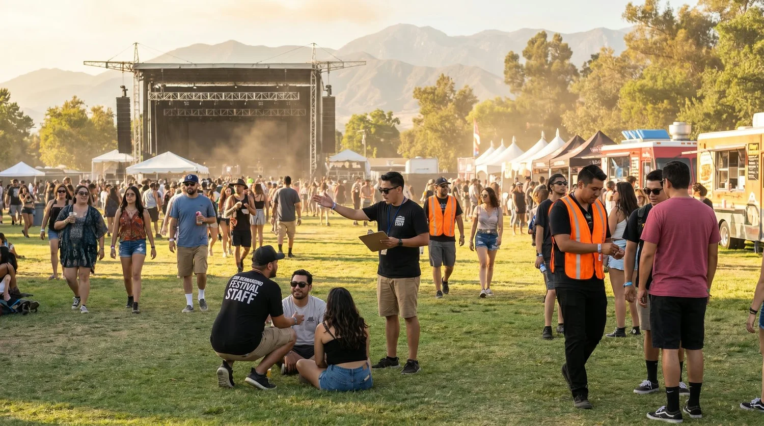 Diverse event types requiring staffing in San Bernardino