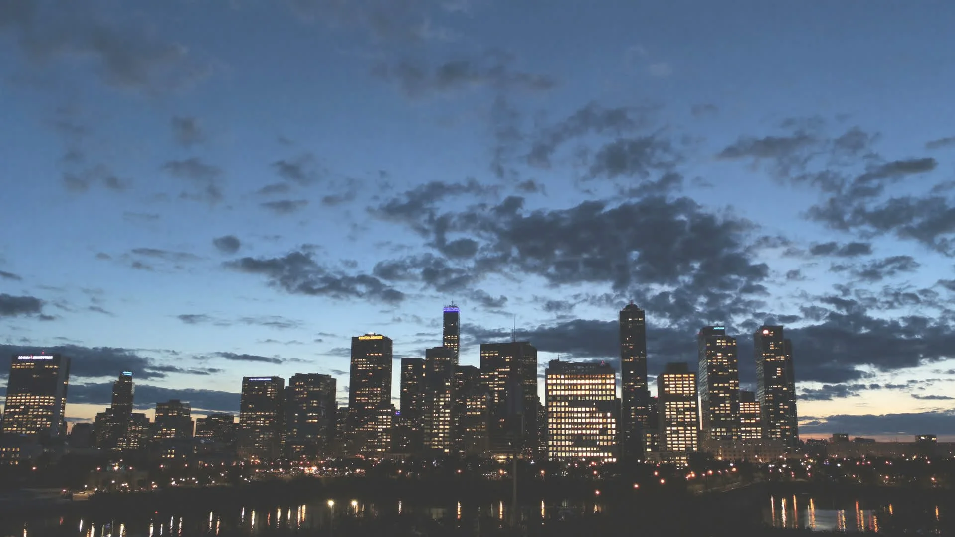 Downtown Bridgeport skyline at dusk