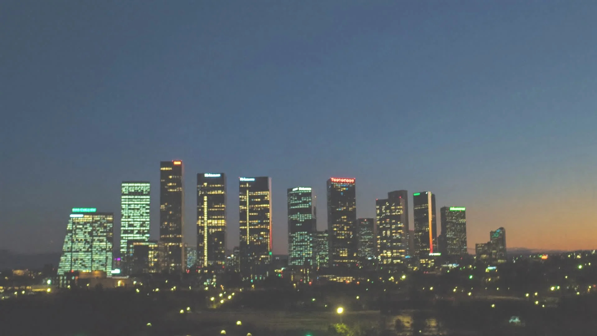Downtown Tulsa skyline at dusk
