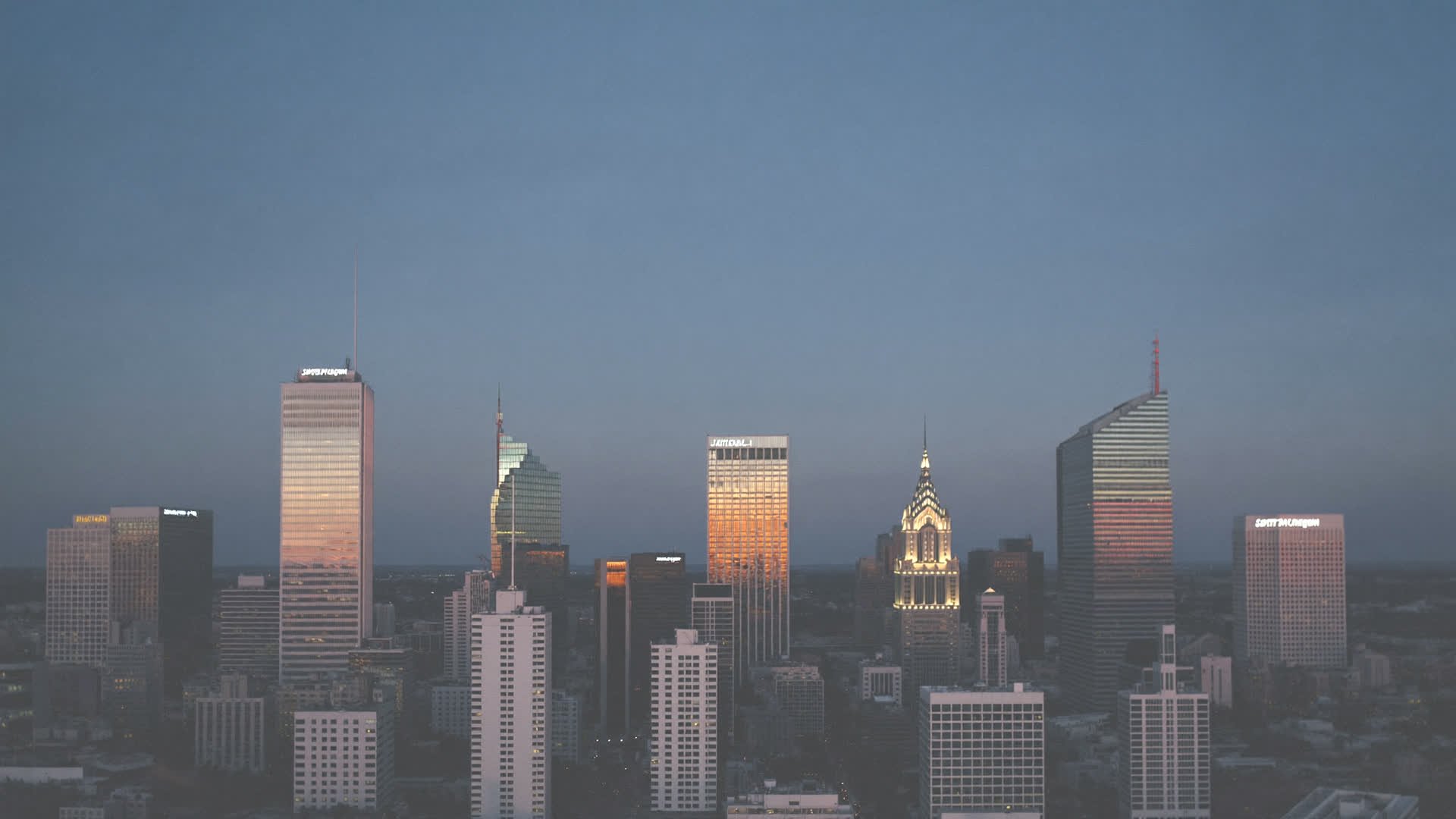 Downtown Joliet skyline at dusk