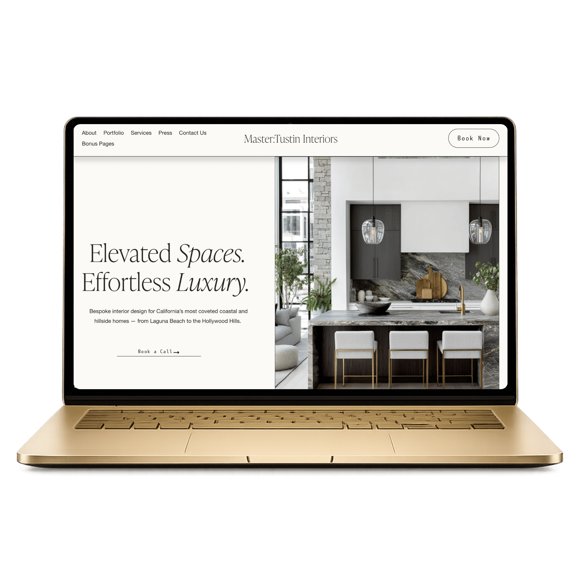 Interior Designer Showit template on gold laptop mockup