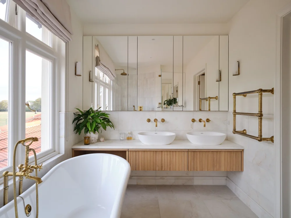 Bathroom with freestanding bath and double basins, Cromwell Road, Teddington TW11