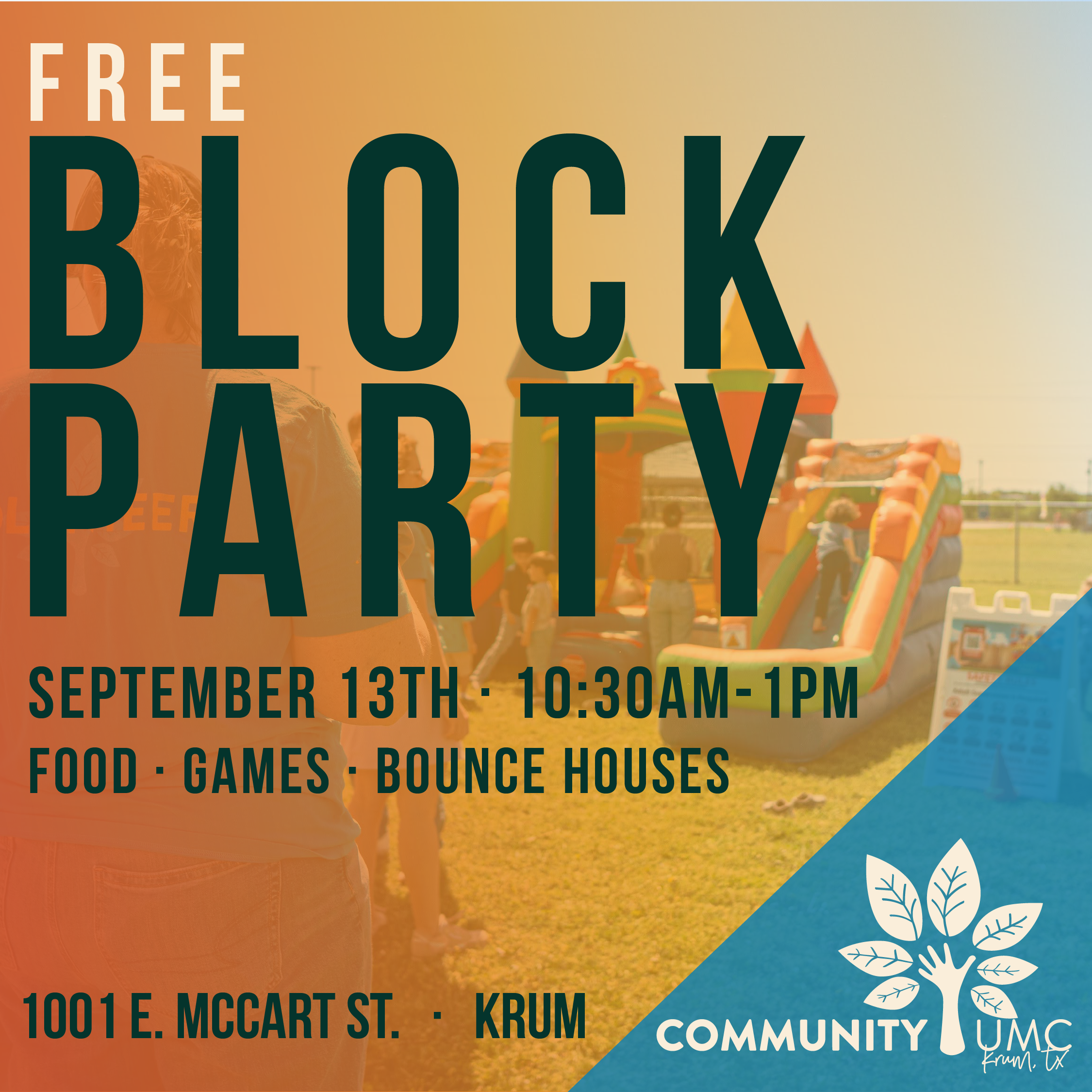 Free Block Party — September 13th, 10:30am-1pm — 1001 E. McCart St., Krum