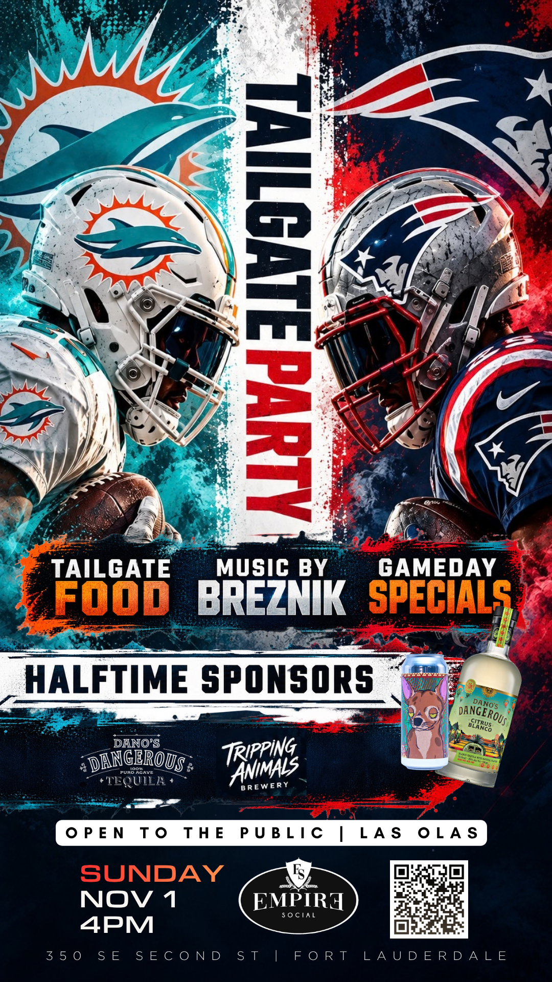 Miami Dolphins vs New England Patriots Tailgate Party November 1 at Empire Social Lounge