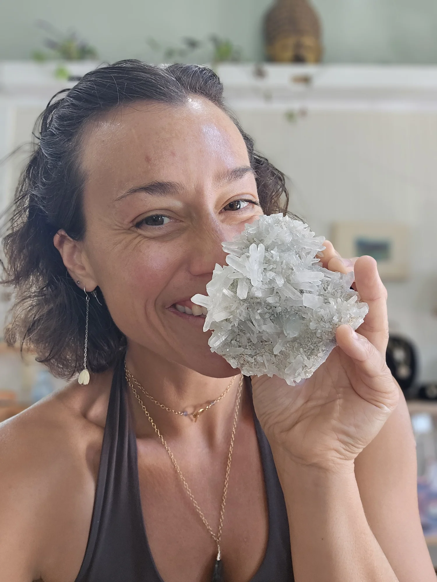 Brooke holding a quartz cluster