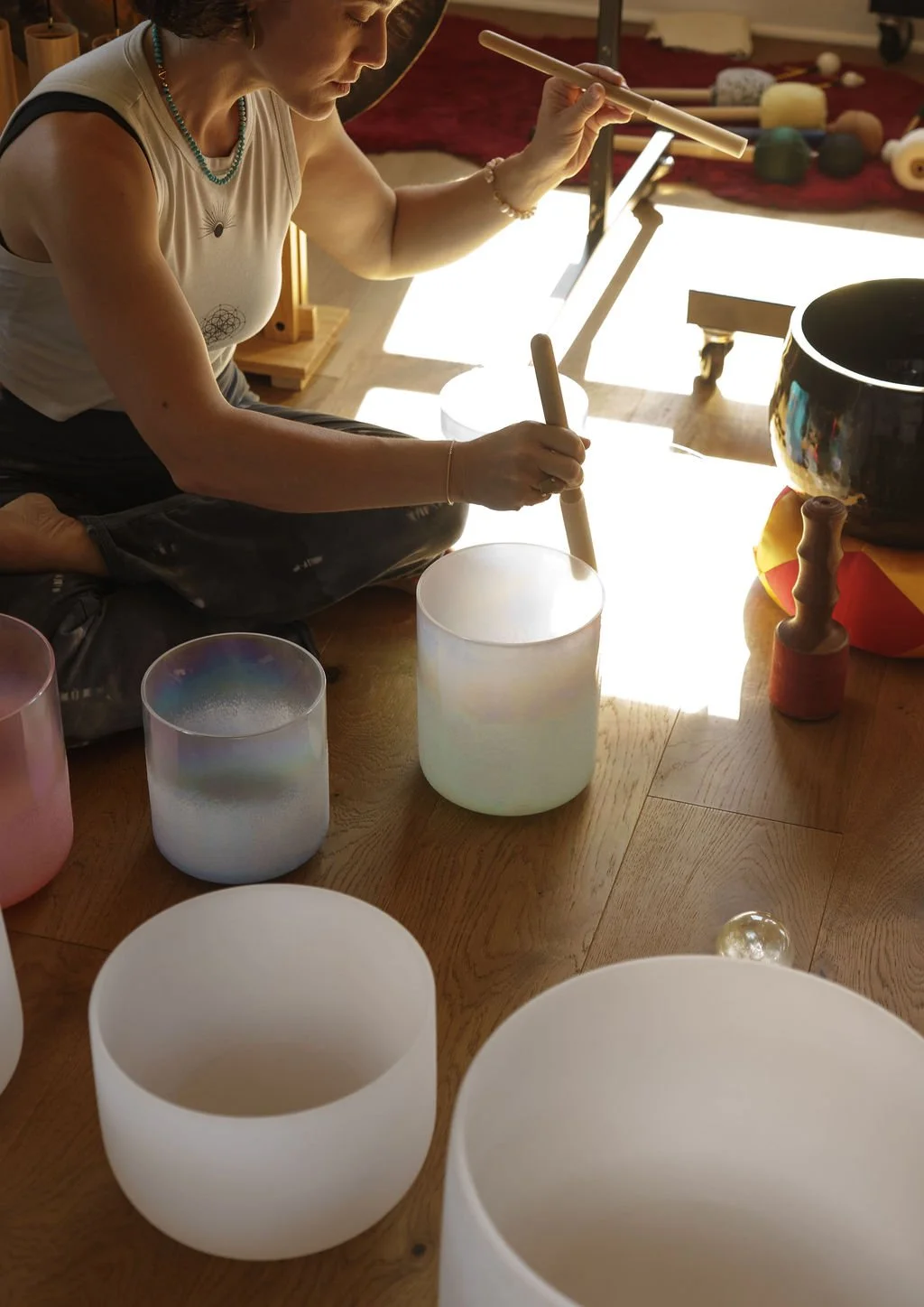 Brooke playing crystal bowls