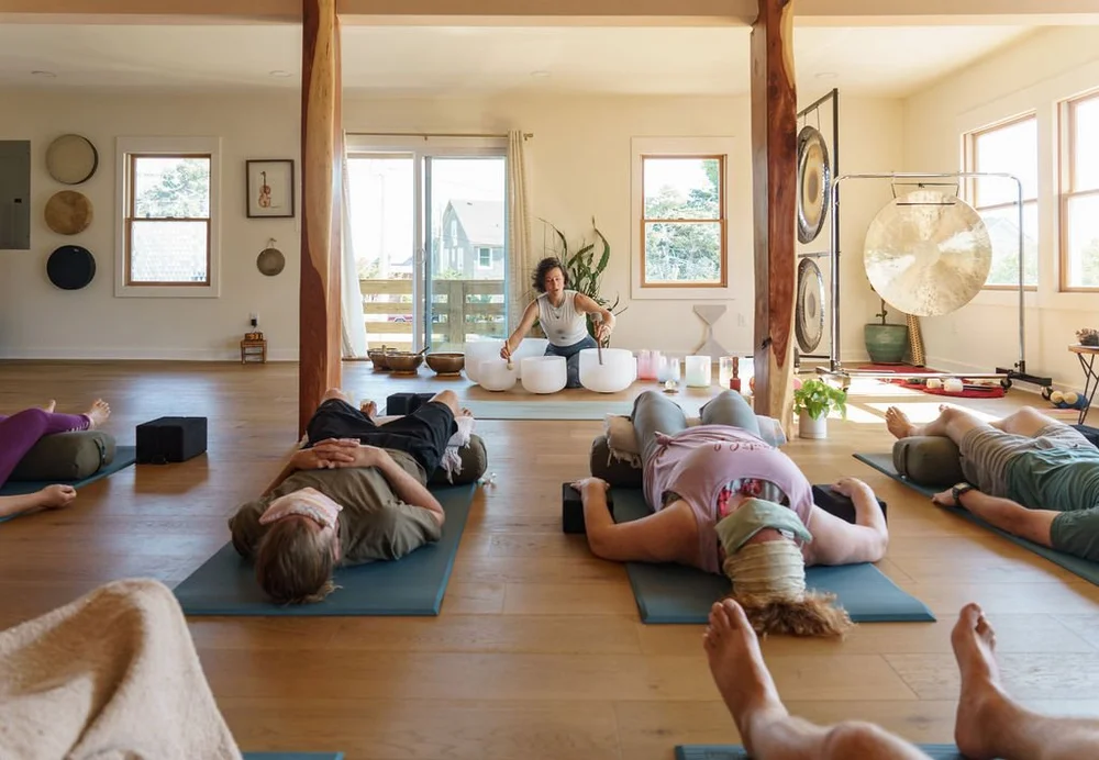 The Sanctuary Room of Little Rituals set for a sound meditation, Ocracoke Island