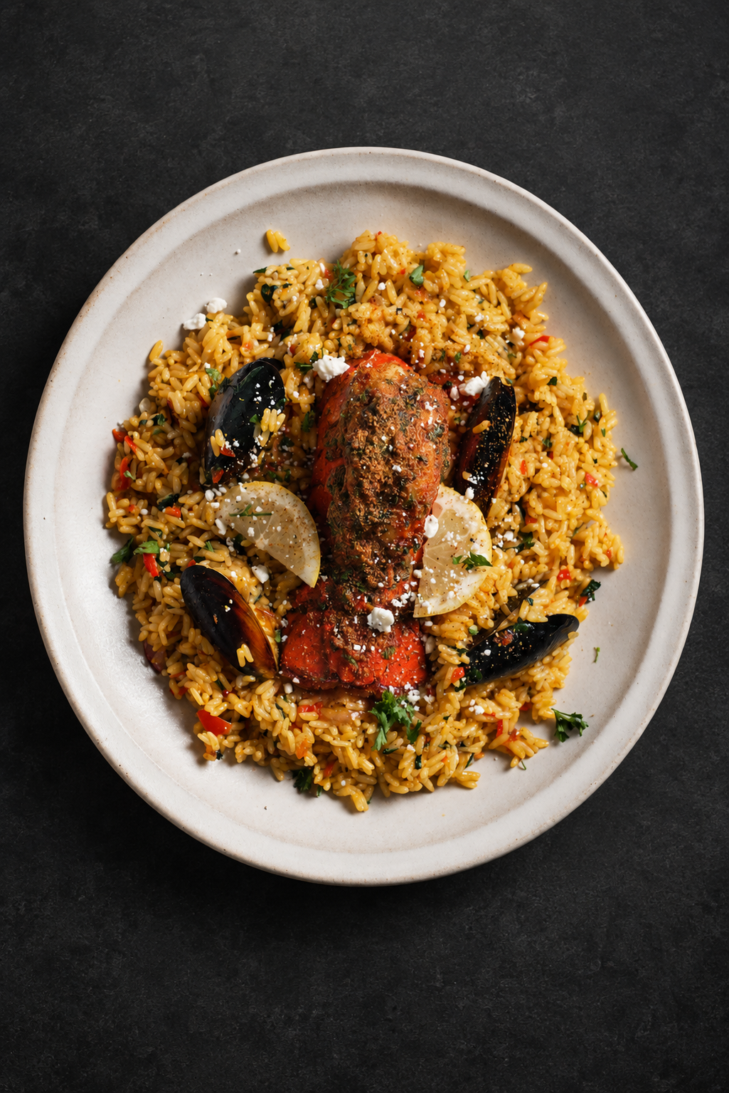 Seafood Native Rice with lobster, mussels and lemon