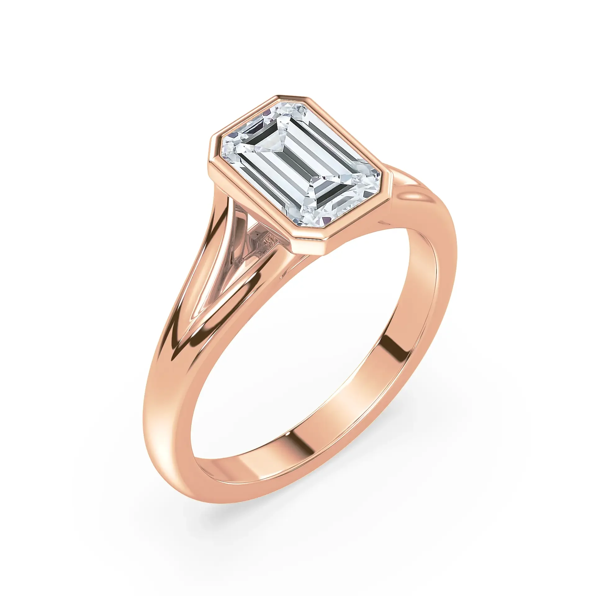 Adelaide Emerald Cut Bezel Split Shank Solitaire Engagement Ring