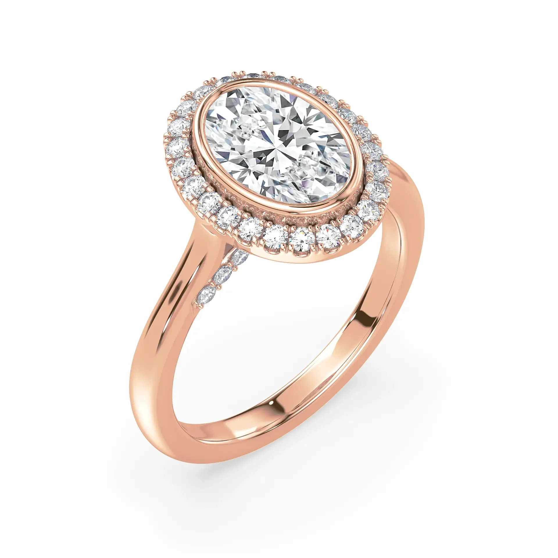 Genevieve Bezel Set Oval Brilliant with Diamond Halo Engagement Ring
