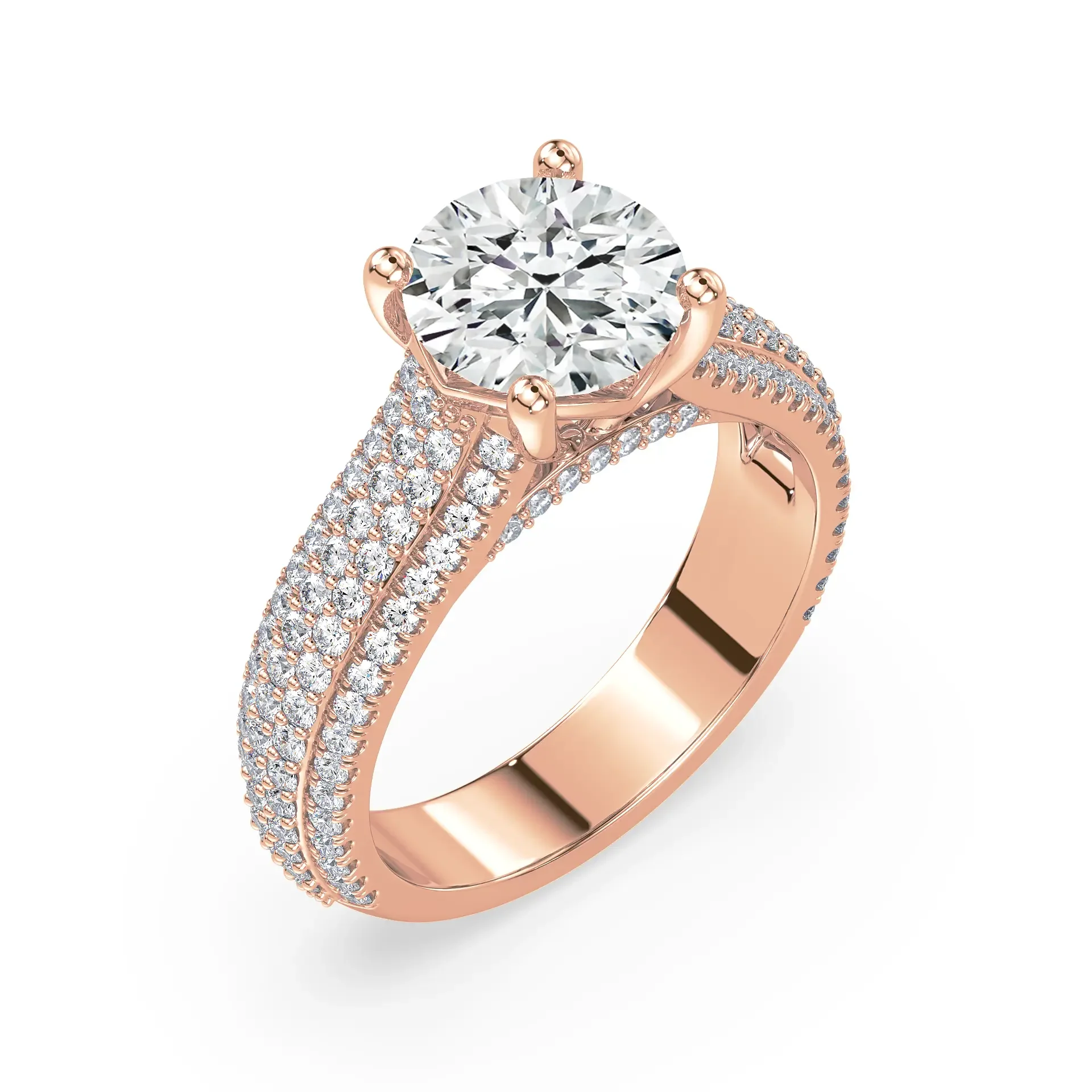 Helene Round Brilliant Four Row Pavé Engagement Ring