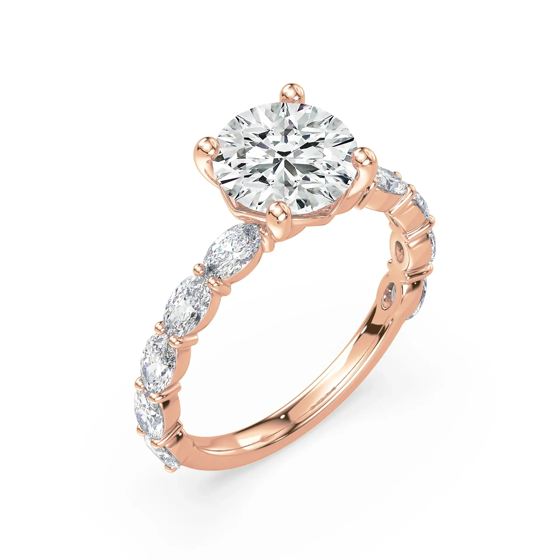 Beatrice Round Brilliant Cut Marquise Band Engagement Ring