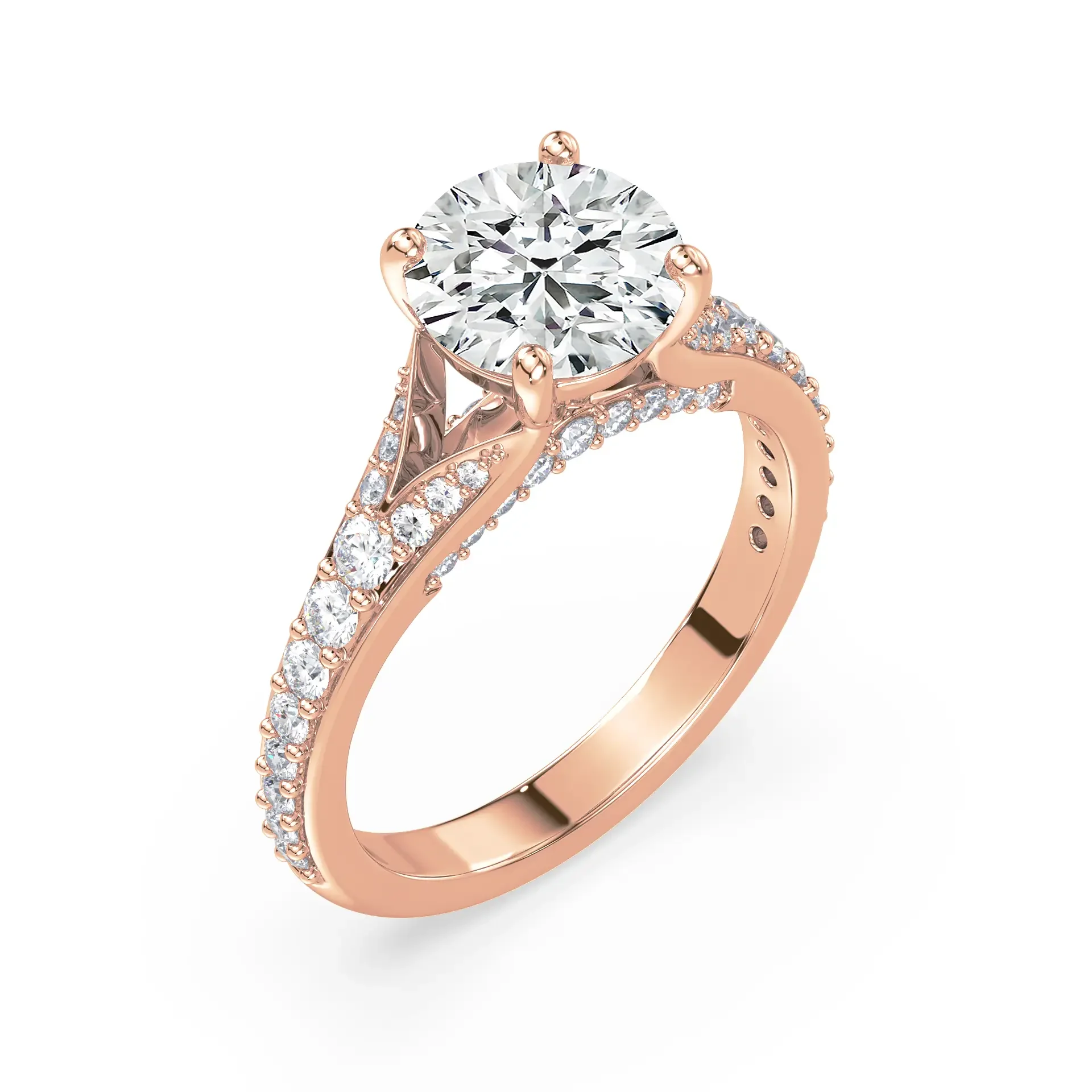Juliette Round Brilliant Cut Split Shank Pavé Band Engagement Ring