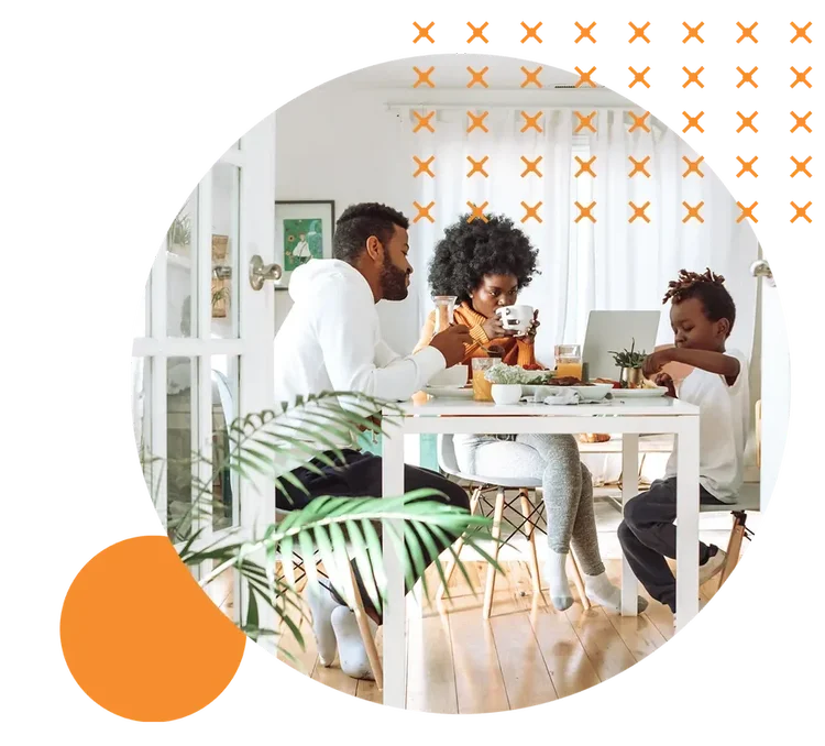 A family having breakfast together at their dining table