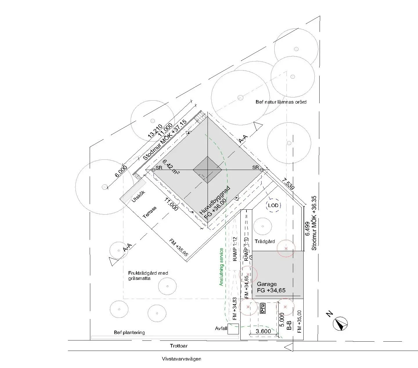 Villa Barken — situationsplan och planlösning