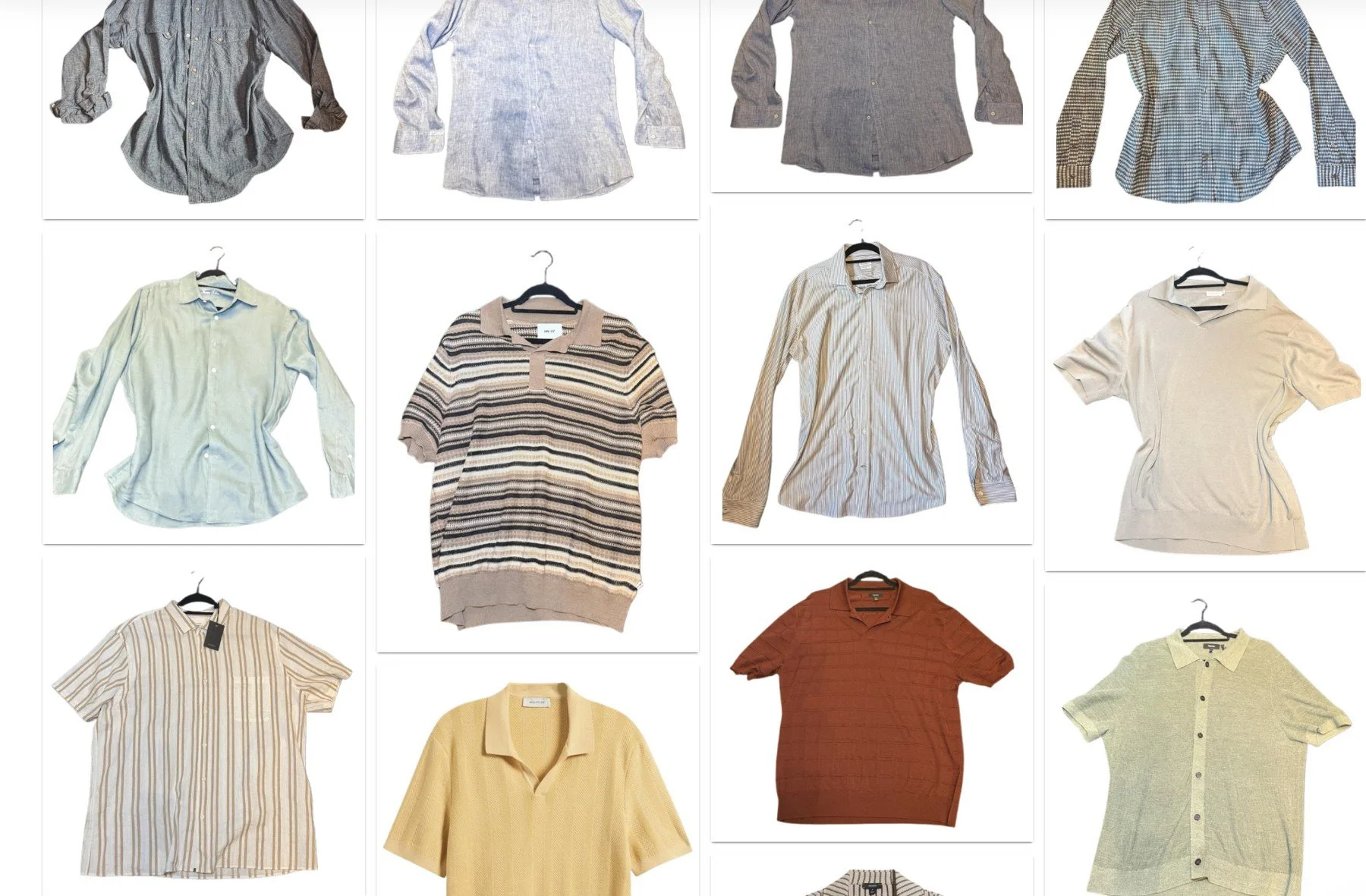 Real client digital wardrobe showing shirts and knitwear.