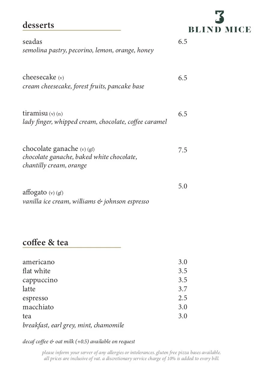 Dessert Menu