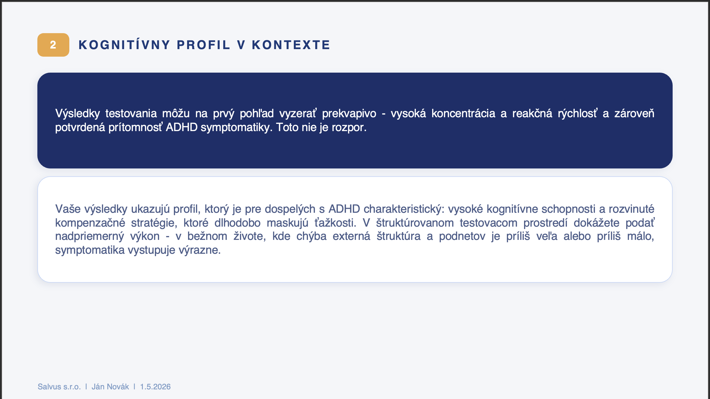 ADHD správa - zhrnutie výsledku