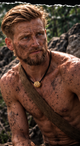Approved promotional illustration of Tyler Dean Milligan for the Naked and Afraid feature