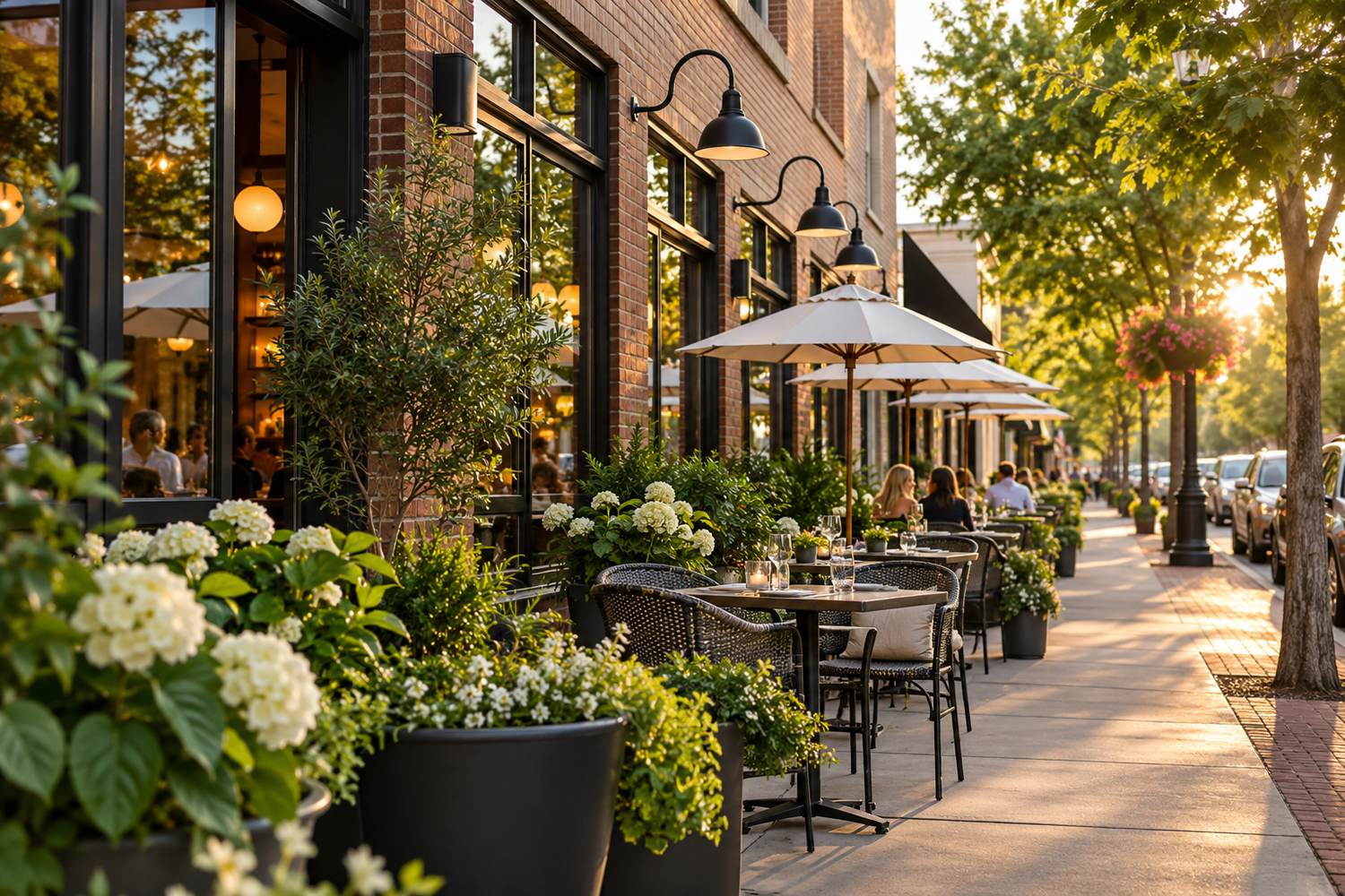 Outdoor neighborhood dining along Grandview Avenue.