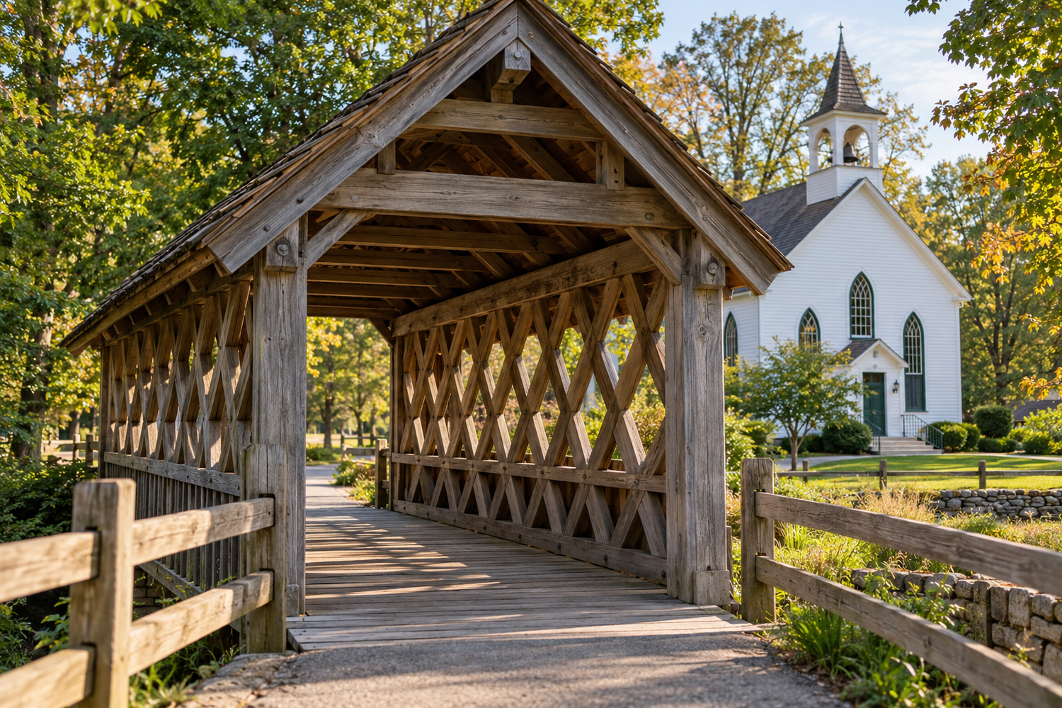 Covered bridge and chapel at Hilliard Historical Village.