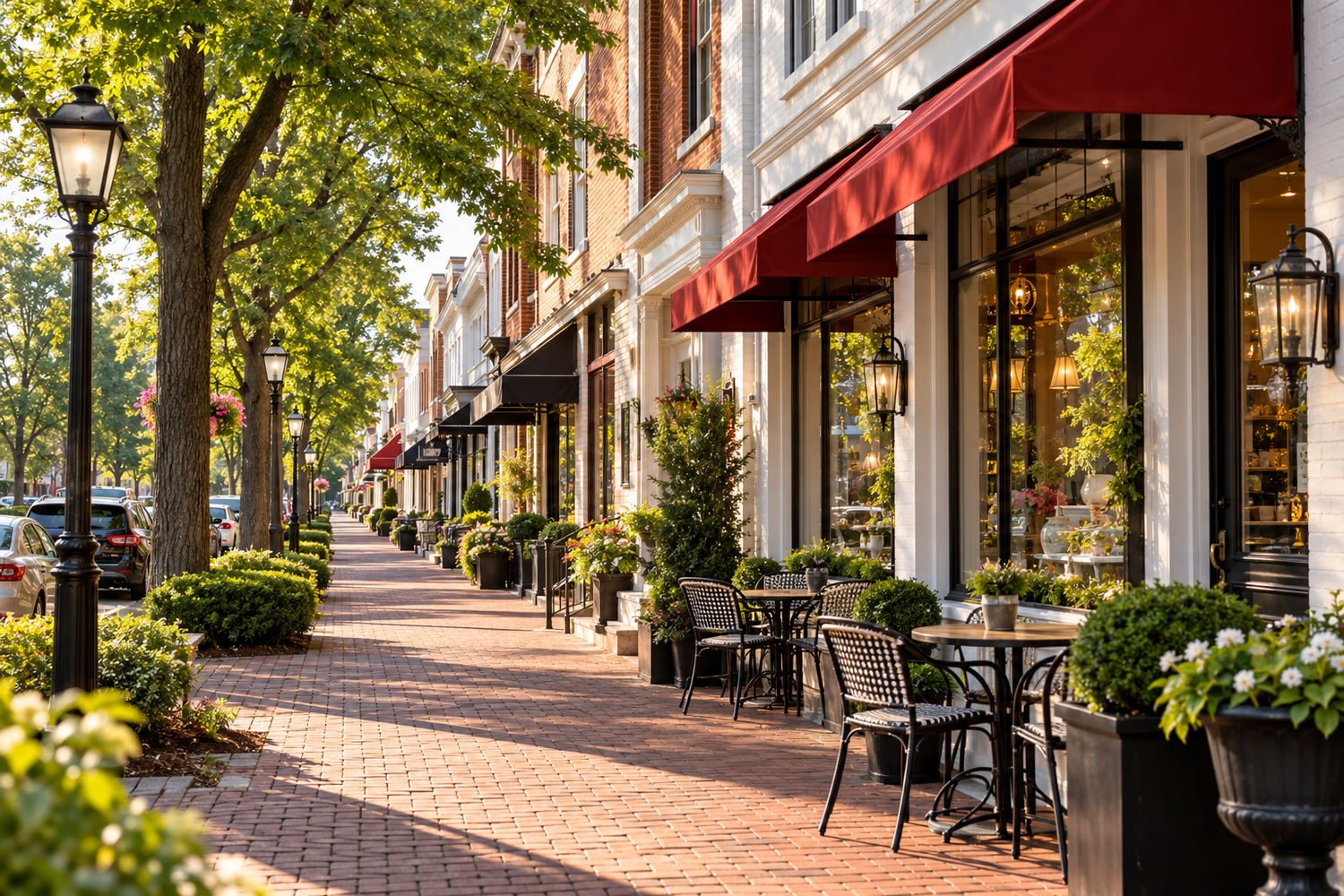 Historic High Street shops in Old Worthington, Ohio.