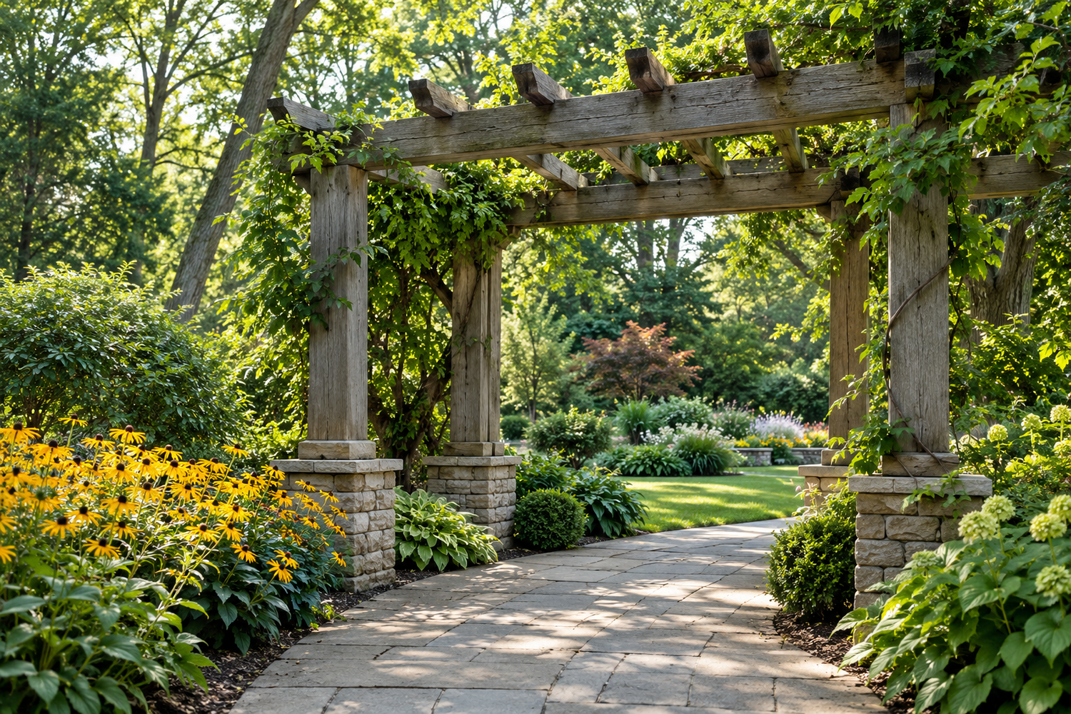 Garden paths and pergola at Inniswood Metro Gardens.