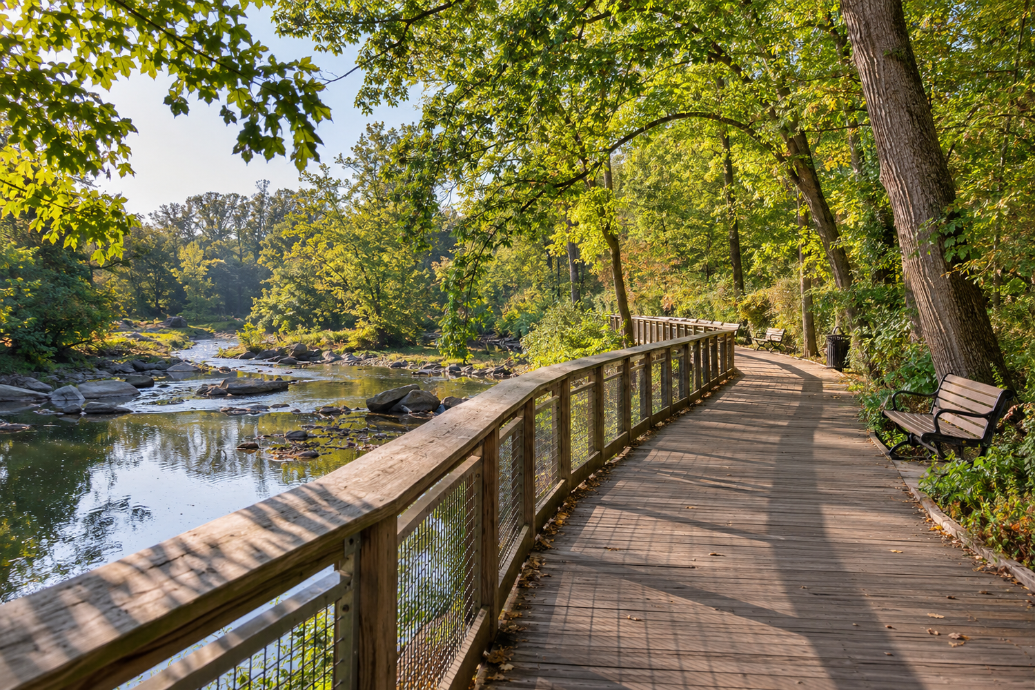Woodland boardwalk along Big Walnut Creek in Gahanna.