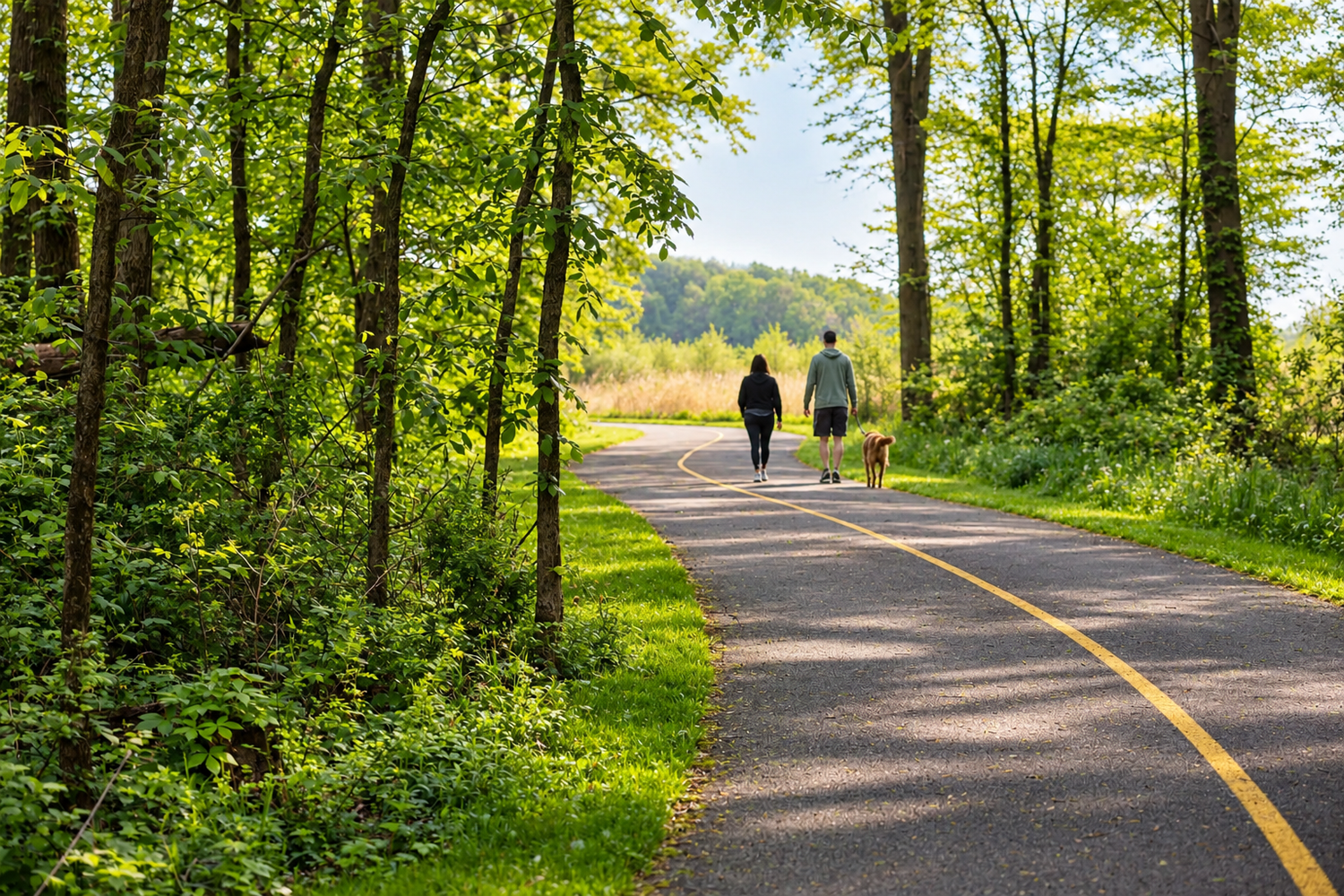 Woodland walking and cycling trail at Rocky Fork Metro Park.
