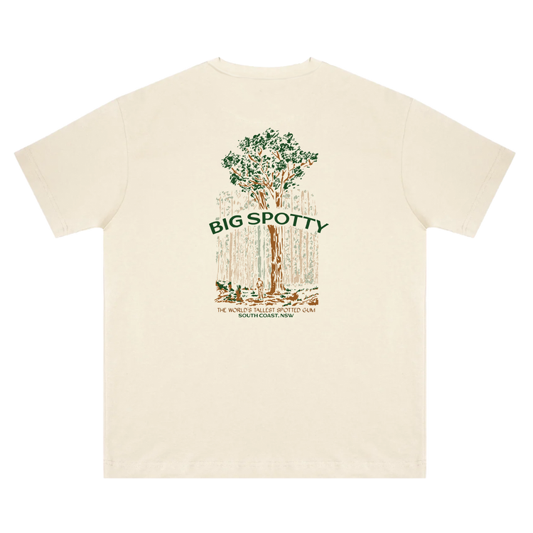 Big Spotty T-shirt back, featuring large tree artwork by Luke Player.