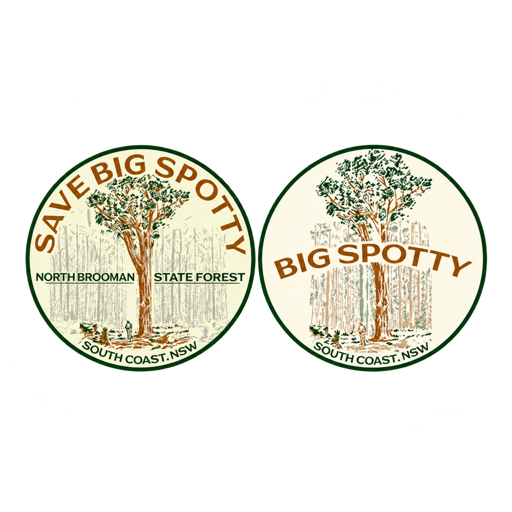 Big Spotty and Save Big Spotty round stickers designed by Luke Player.