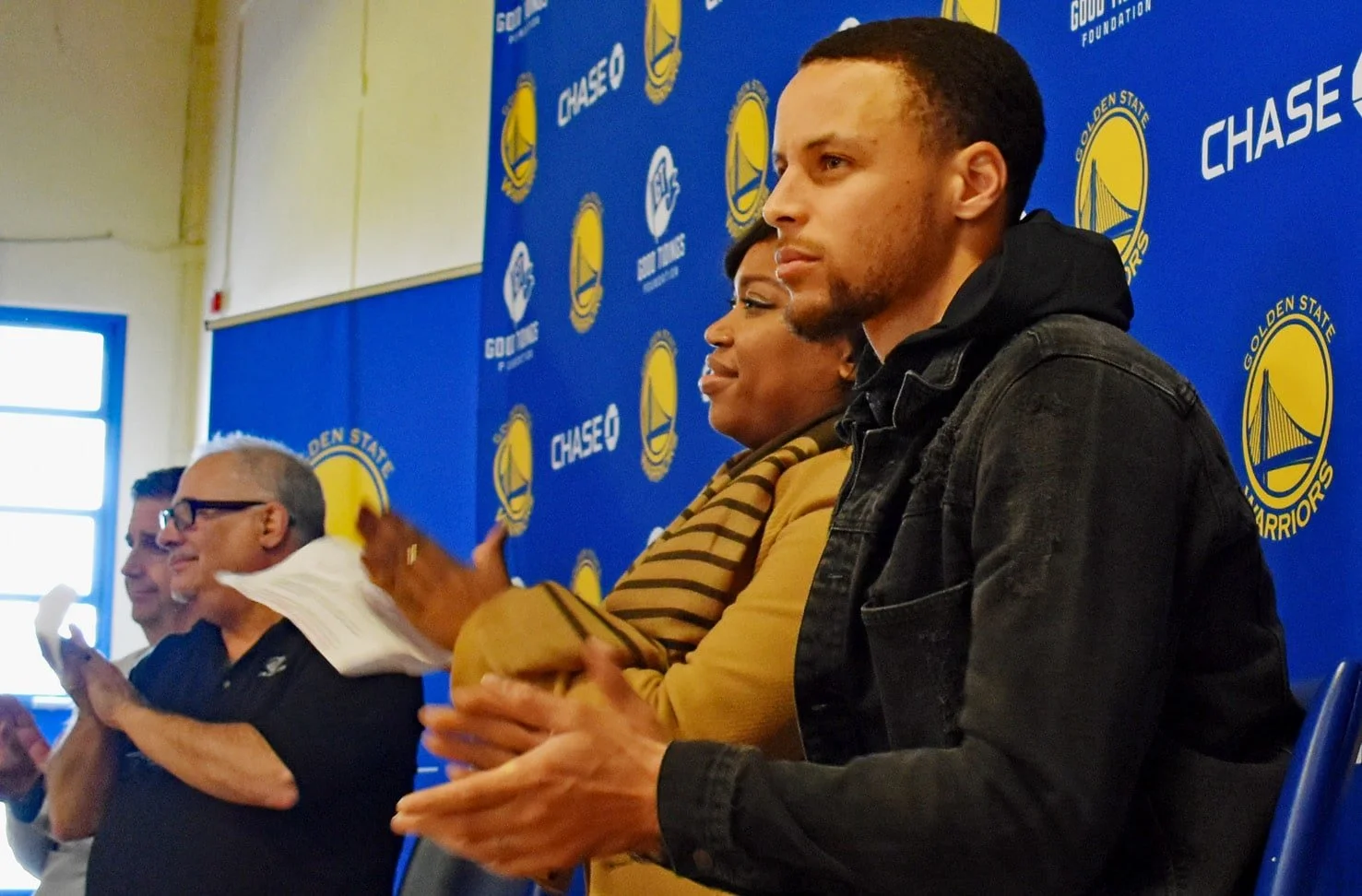 Stephen Curry visiting young people inside The Club gym