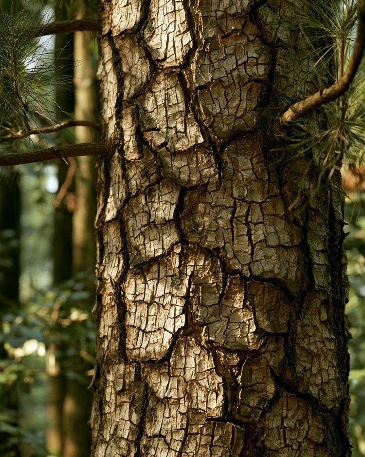 The checkered plated bark of an alligator juniper, Juniperus deppeana.