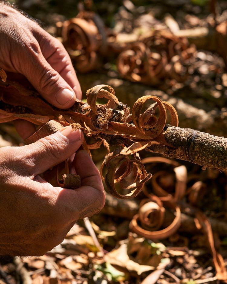 Rolled quills of cinnamon bark.