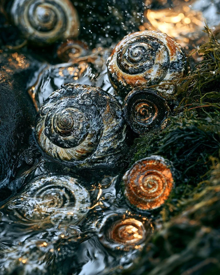 A sea mollusk shell showing the operculum, the hard disc used to make choya nakh.