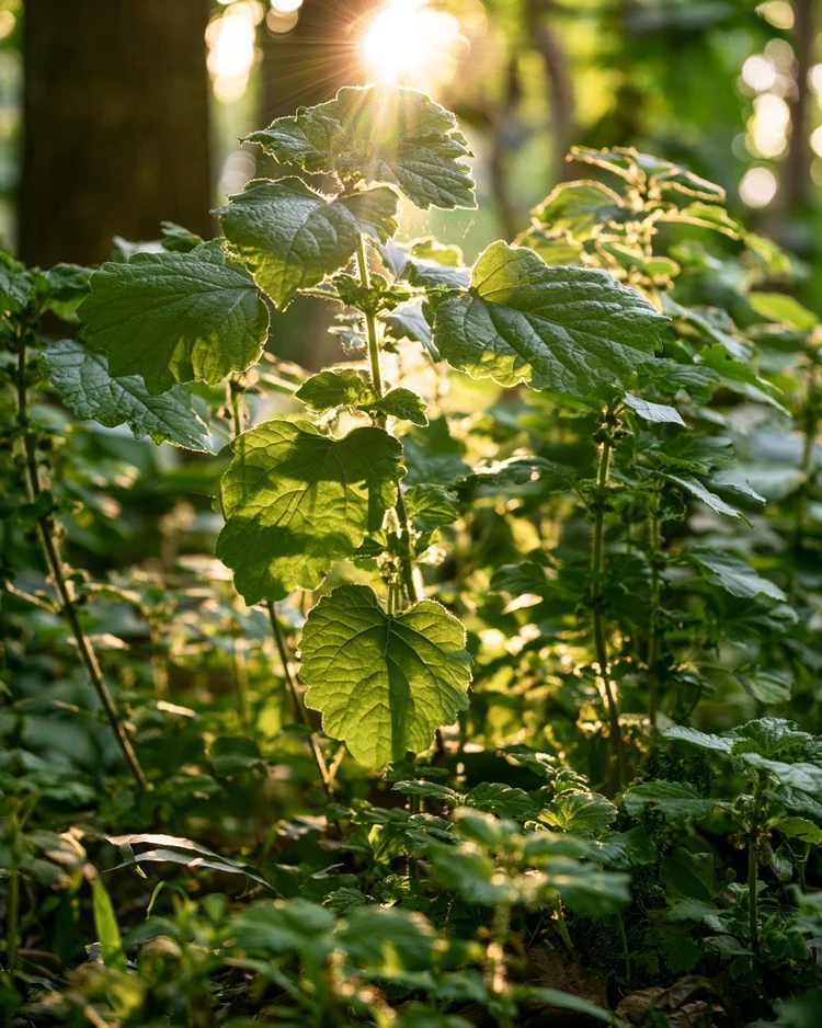 The broad leaves of the patchouli plant.