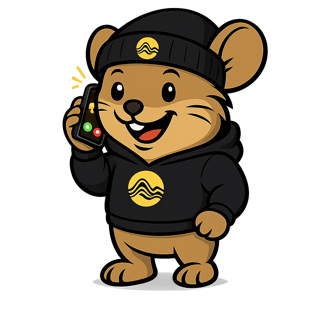 Flow State mascot talking on the phone