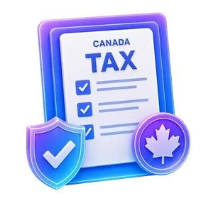 Canadian tax form with shield and maple leaf representing crypto tax compliance.