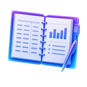 Accounting ledger with chart and pen for bookkeeping digital asset transactions.