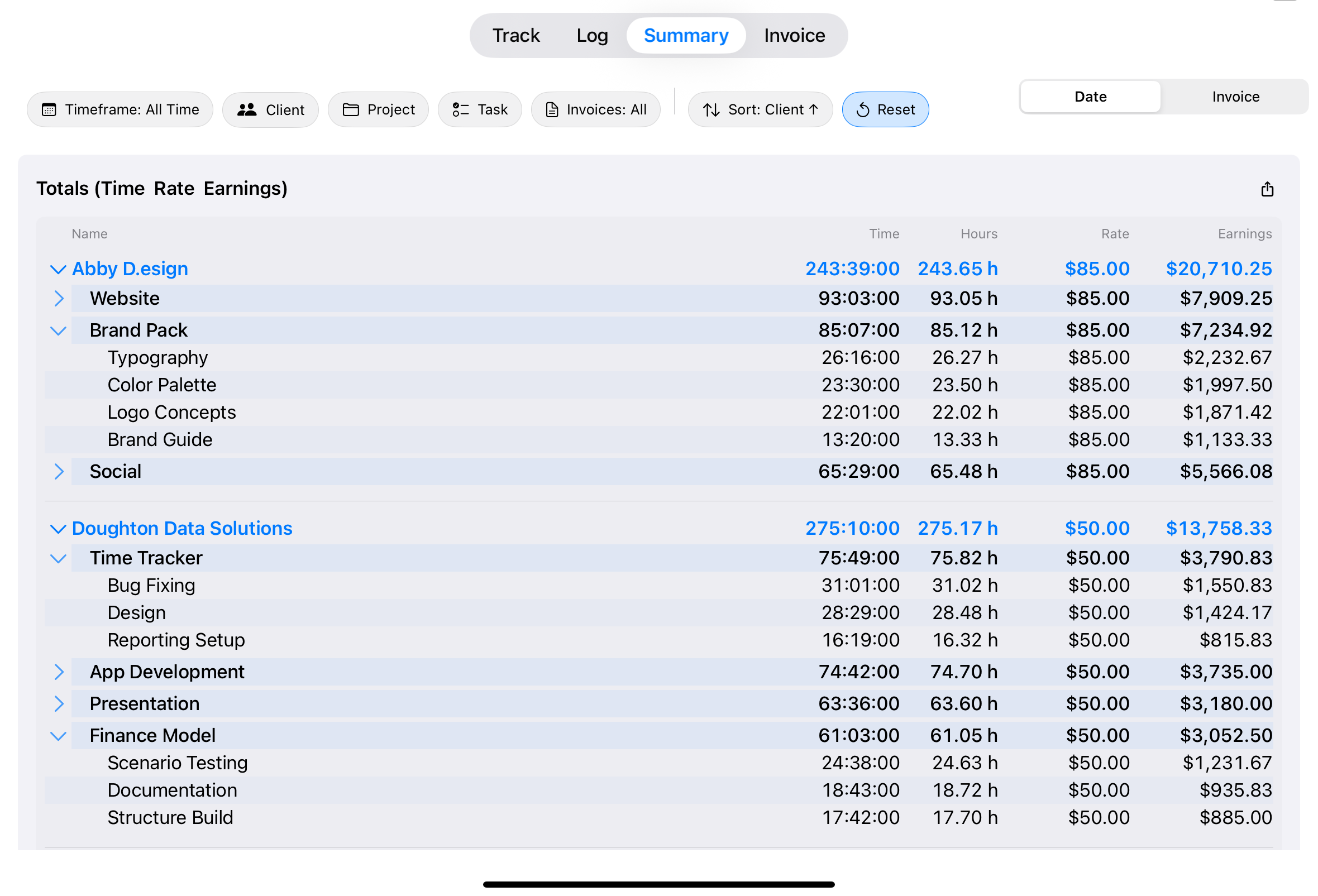 iPad Summary tab screenshot