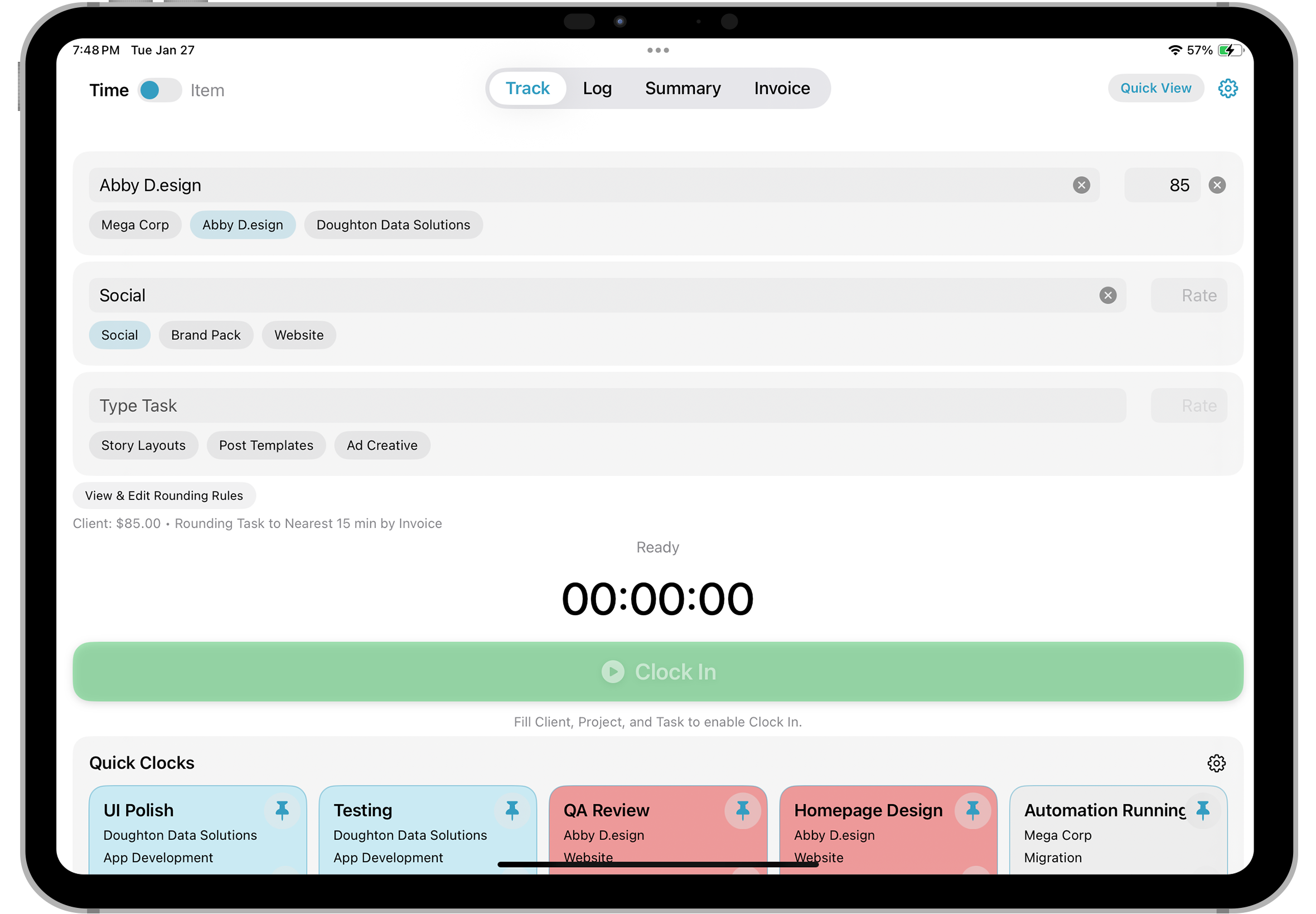 iPad Track Time screenshot